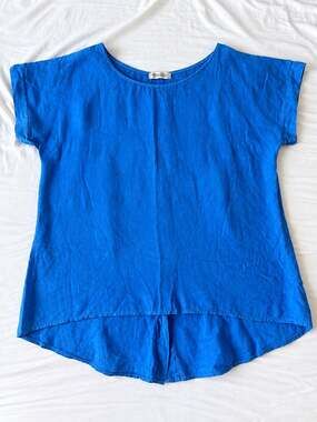 Terzo Millennio 100% Linen Top Women's L Cobalt Blue Button Back Made in Italy